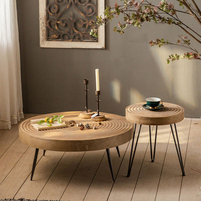 Scandinavian 4 Legs Cocktail Table Round Wooden Coffee Table for Home