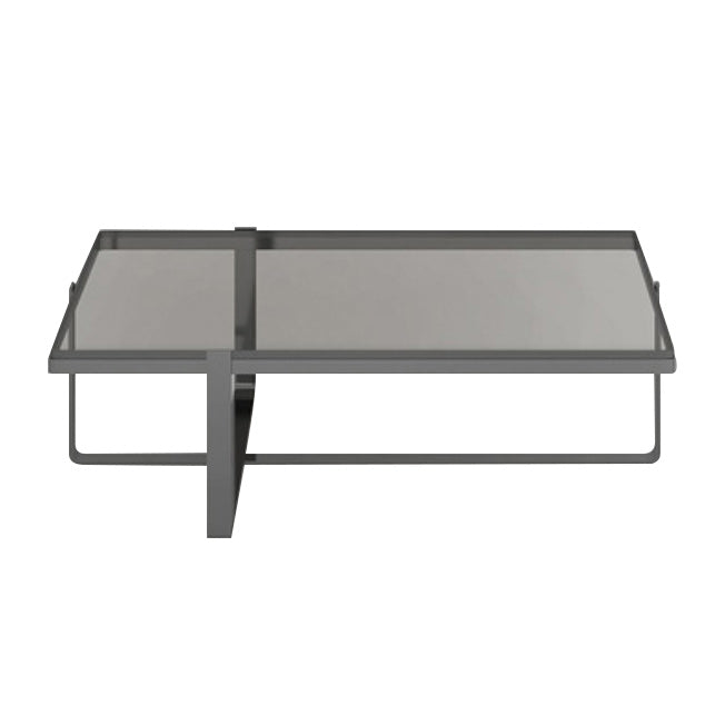 Contemporary Rectangle Glass Top Cocktail Table with Cross Base