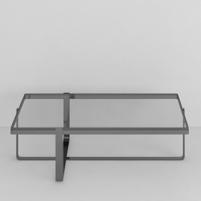 Contemporary Rectangle Glass Top Cocktail Table with Cross Base