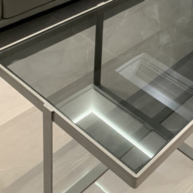 Contemporary Rectangle Glass Top Cocktail Table with Cross Base