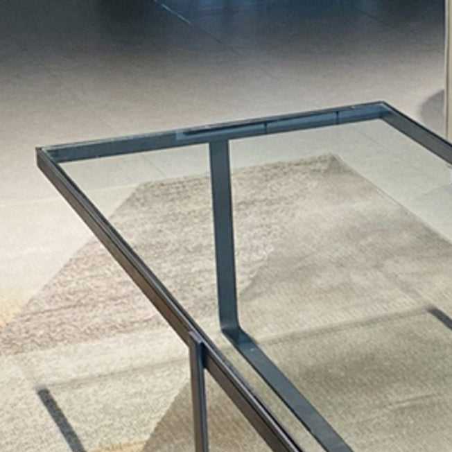 Contemporary Rectangle Glass Top Cocktail Table with Cross Base