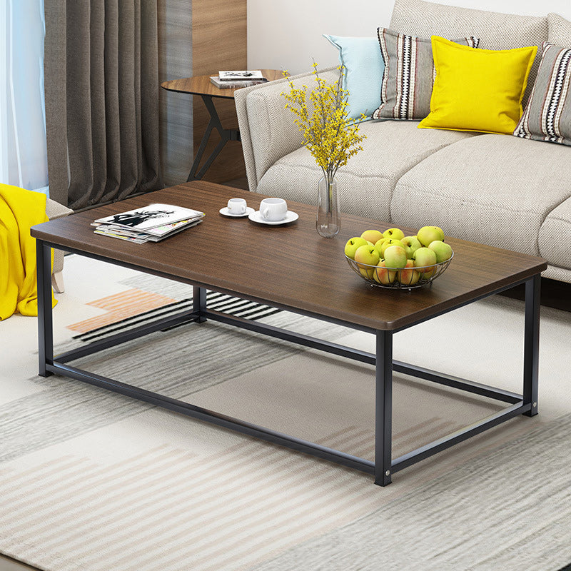 Contemporary Rectangle Coffee Table with Iron Frame Base and Wooden Top