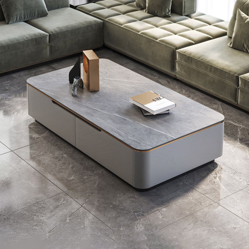 Glam Sled Coffee Table Slate Rectangular Coffee Table Set for Bedroom and Living Room