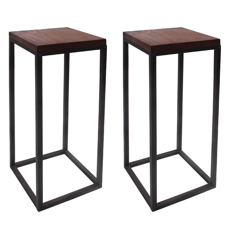 Modern Wood Square Top Side Table 23.6" Tall Iron Frame End Table