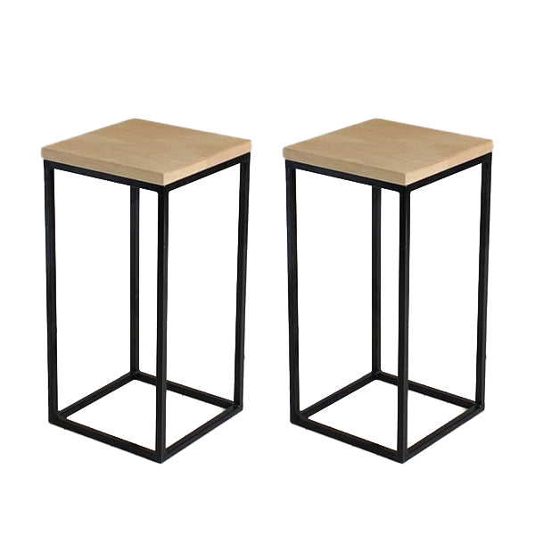 Modern Wood Square Top Side Table 23.6" Tall Iron Frame End Table