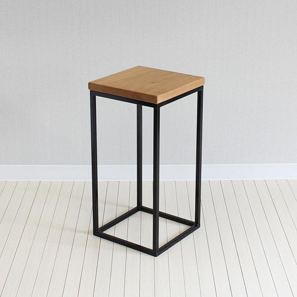 Modern Wood Square Top Side Table 23.6" Tall Iron Frame End Table