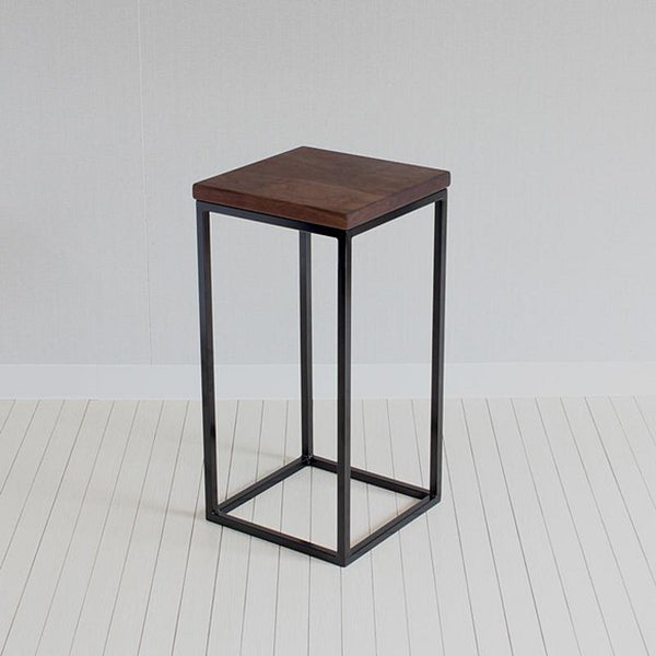 Modern Wood Square Top Side Table 23.6" Tall Iron Frame End Table