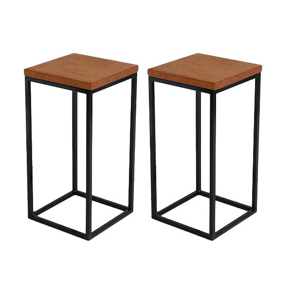 Modern Wood Square Top Side Table 23.6" Tall Iron Frame End Table