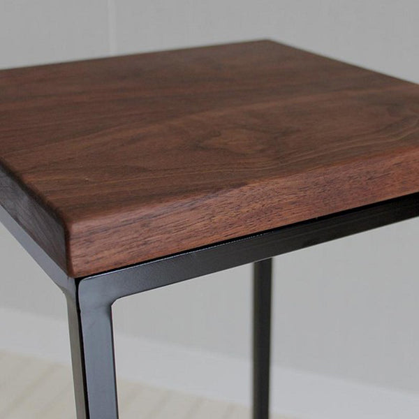 Modern Wood Square Top Side Table 23.6" Tall Iron Frame End Table