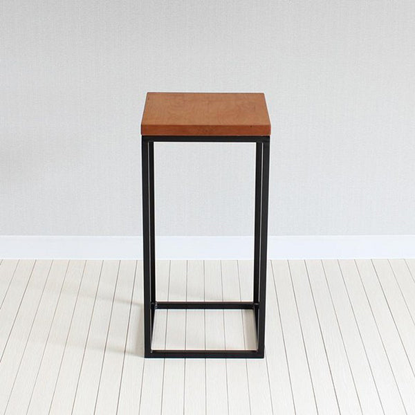Modern Wood Square Top Side Table 23.6" Tall Iron Frame End Table
