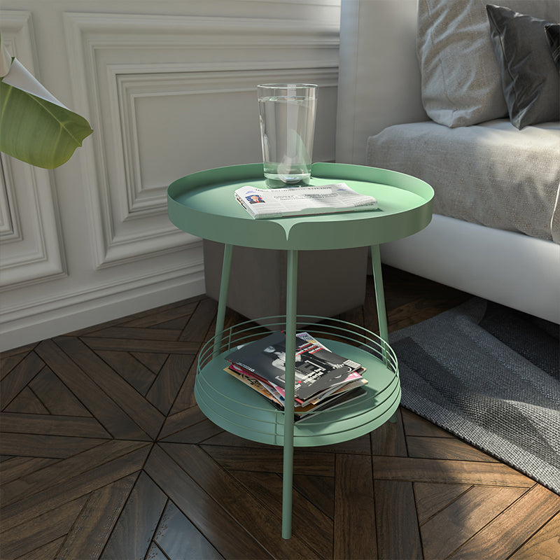 21.6" Tall Round Tray Top Side Table Mental 3 Legs End Table with Shelf