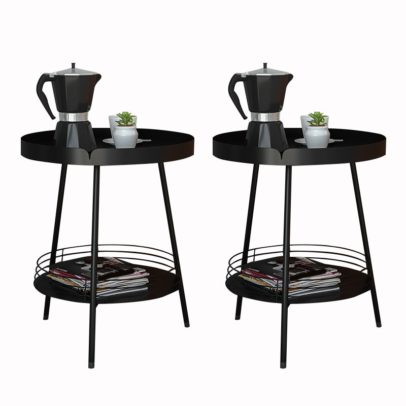 21.6" Tall Round Tray Top Side Table Mental 3 Legs End Table with Shelf