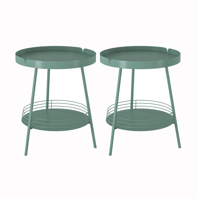 21.6" Tall Round Tray Top Side Table Mental 3 Legs End Table with Shelf