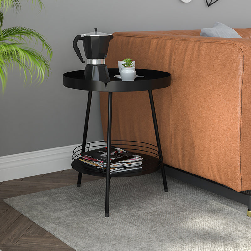 21.6" Tall Round Tray Top Side Table Mental 3 Legs End Table with Shelf