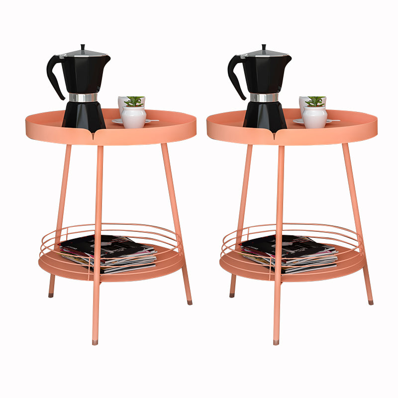 21.6" Tall Round Tray Top Side Table Mental 3 Legs End Table with Shelf