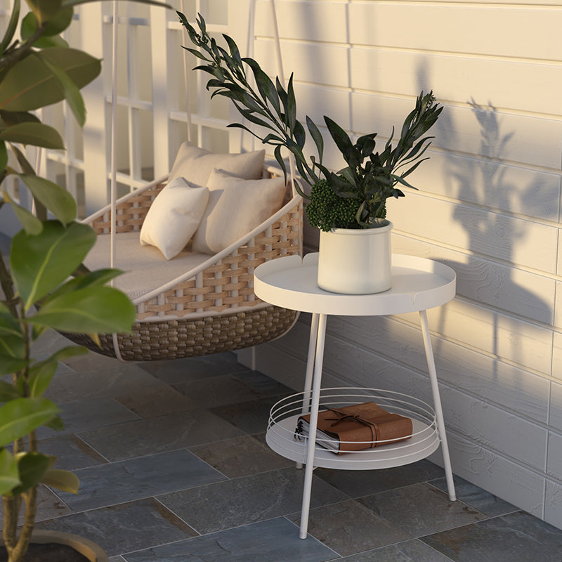 21.6" Tall Round Tray Top Side Table Mental 3 Legs End Table with Shelf