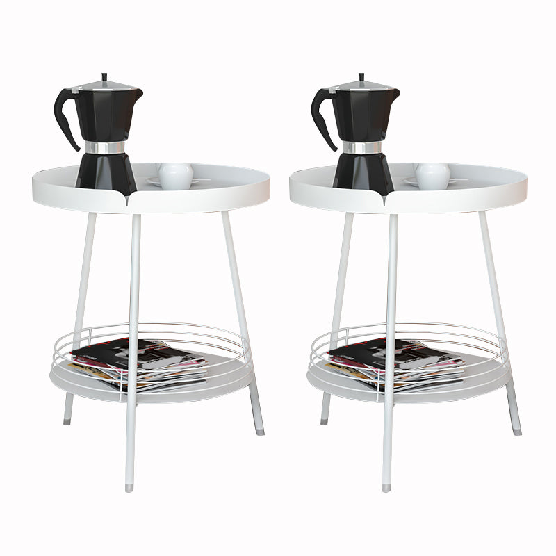21.6" Tall Round Tray Top Side Table Mental 3 Legs End Table with Shelf