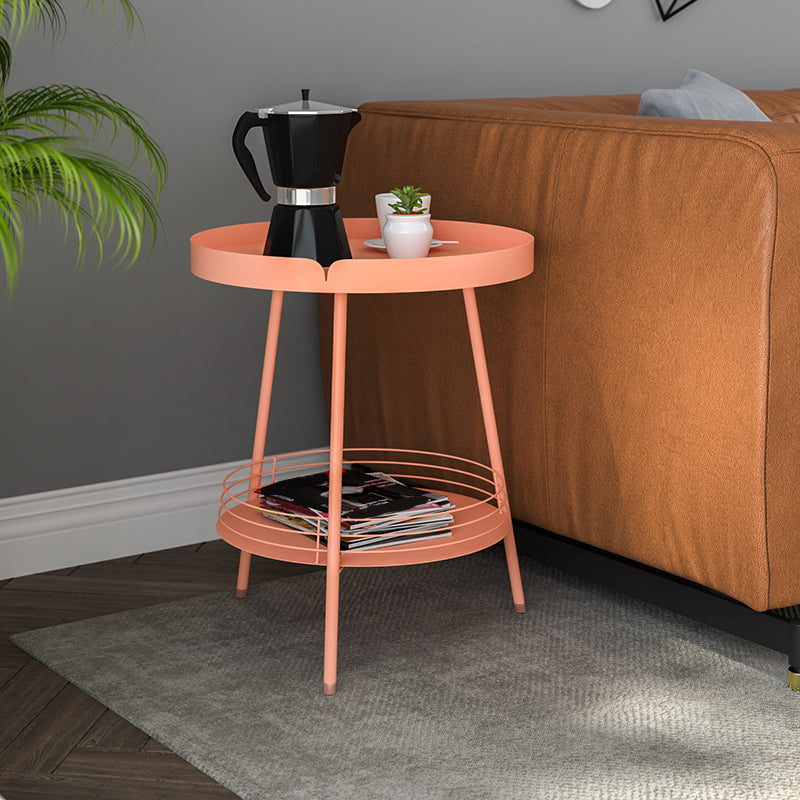 21.6" Tall Round Tray Top Side Table Mental 3 Legs End Table with Shelf