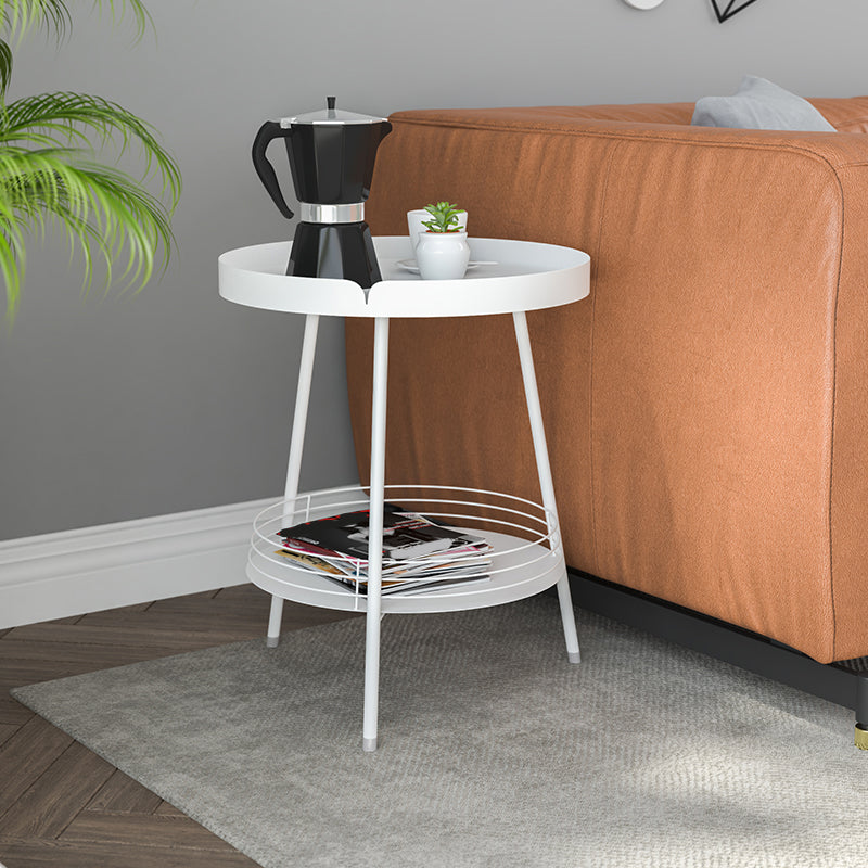 21.6" Tall Round Tray Top Side Table Mental 3 Legs End Table with Shelf