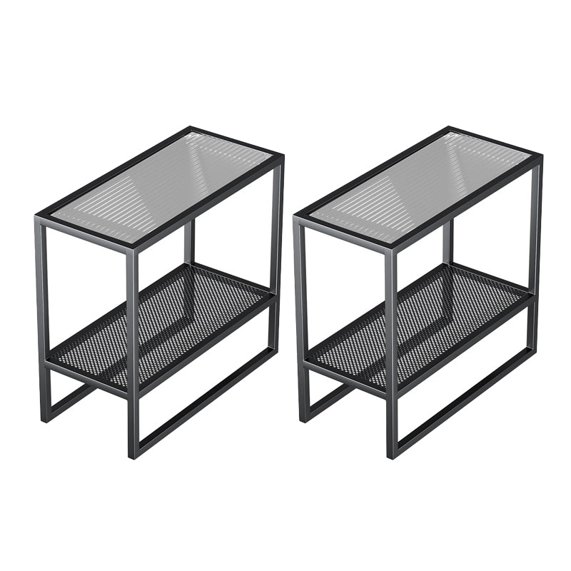 Rectangle Glass Top Side Table 21.65" Tall Metal Frame End Table with Shelf