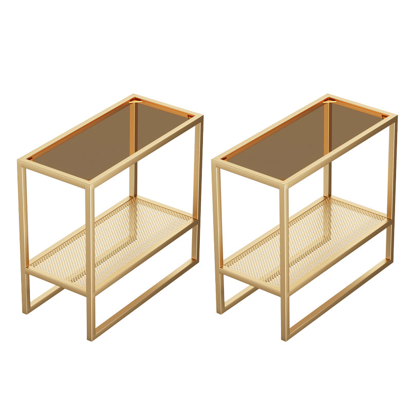 Rectangle Glass Top Side Table 21.65" Tall Metal Frame End Table with Shelf