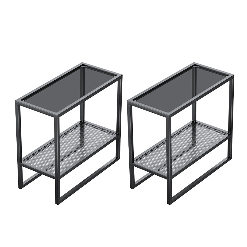 Rectangle Glass Top Side Table 21.65" Tall Metal Frame End Table with Shelf
