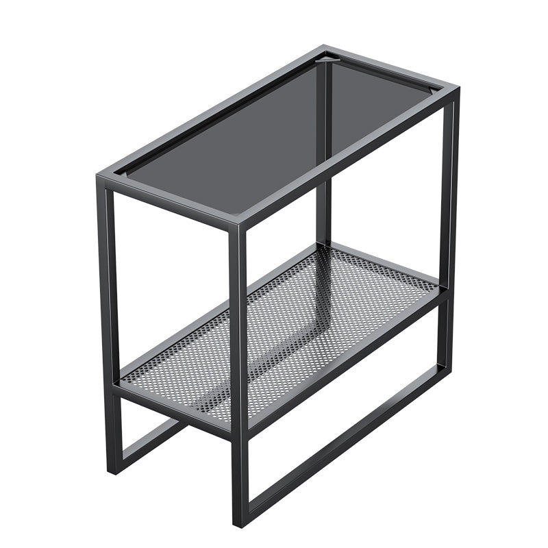 Rectangle Glass Top Side Table 21.65" Tall Metal Frame End Table with Shelf