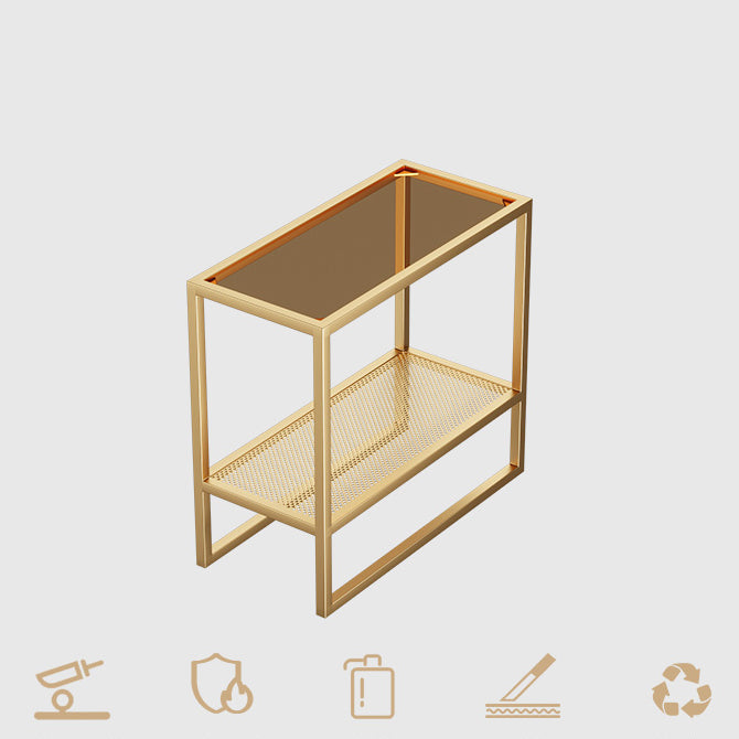 Rectangle Glass Top Side Table 21.65" Tall Metal Frame End Table with Shelf