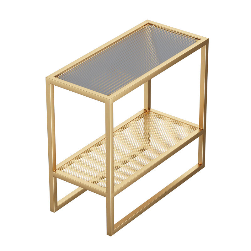 Rectangle Glass Top Side Table 21.65" Tall Metal Frame End Table with Shelf