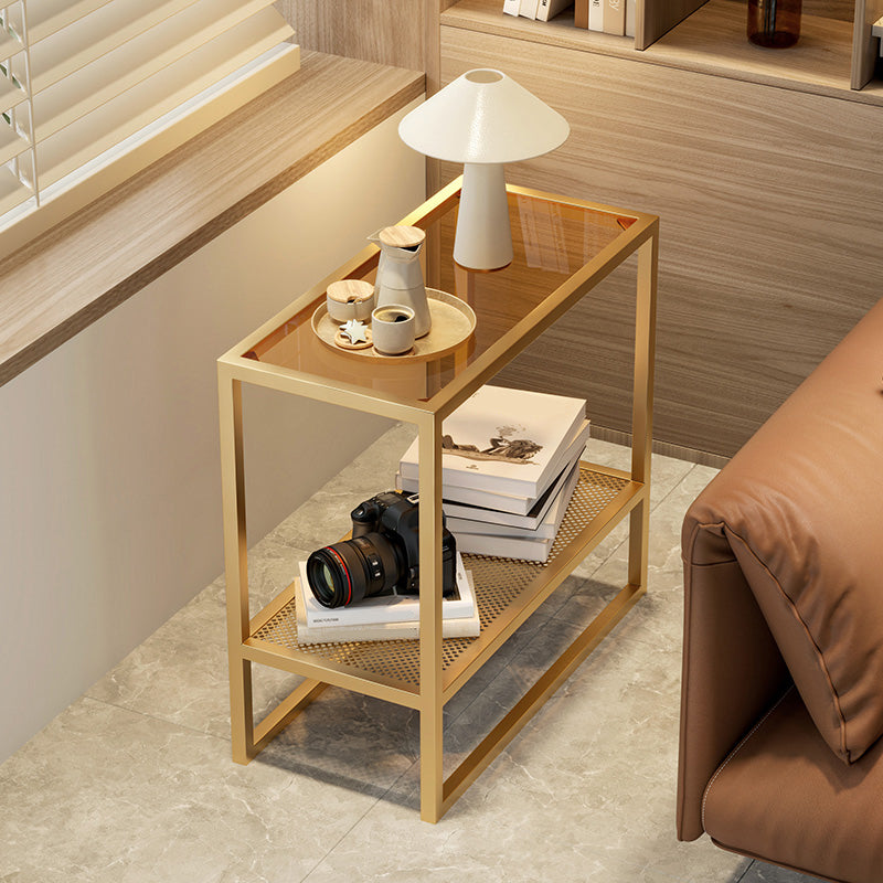 Rectangle Glass Top Side Table 21.65" Tall Metal Frame End Table with Shelf