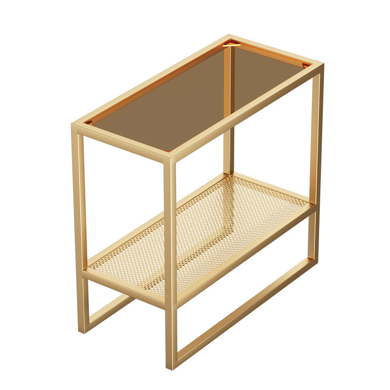 Rectangle Glass Top Side Table 21.65" Tall Metal Frame End Table with Shelf