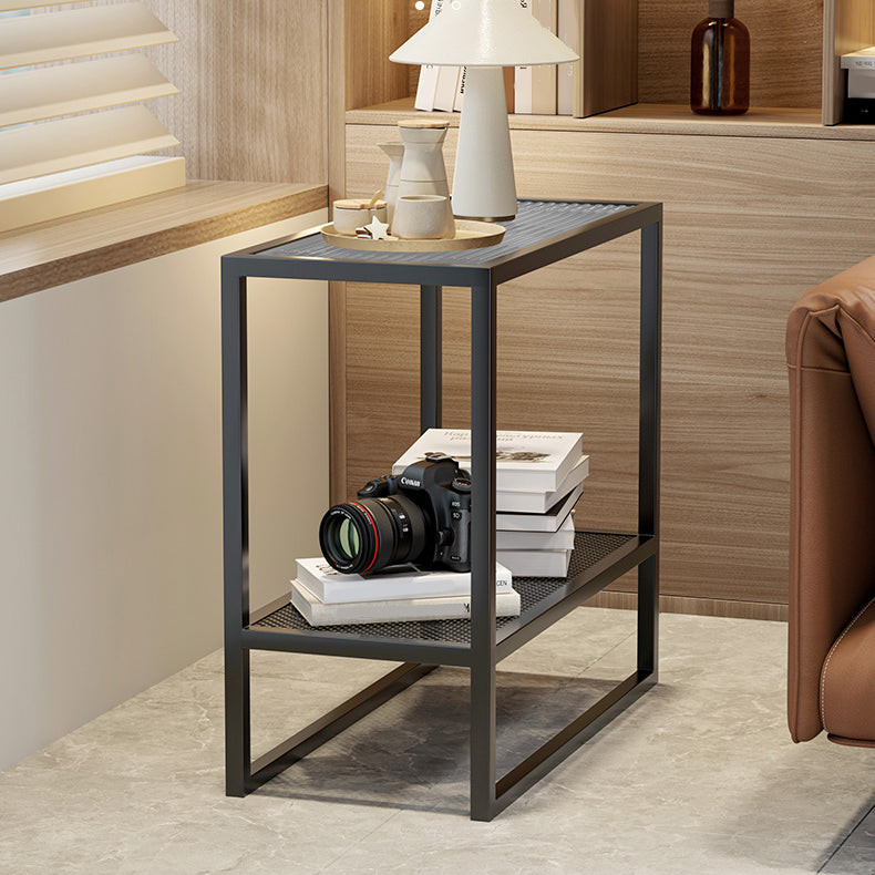 Rectangle Glass Top Side Table 21.65" Tall Metal Frame End Table with Shelf