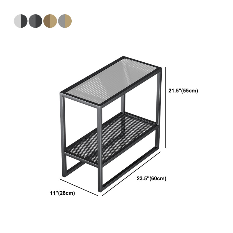 Rectangle Glass Top Side Table 21.65" Tall Metal Frame End Table with Shelf