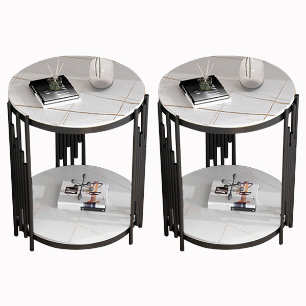 21.65" Tall Round Slate Top Side Table Iron Frame End Table with Shelf