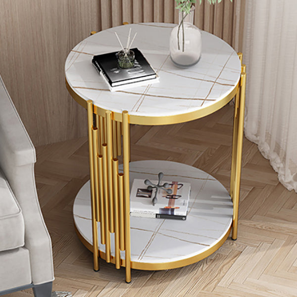 21.65" Tall Round Slate Top Side Table Iron Frame End Table with Shelf