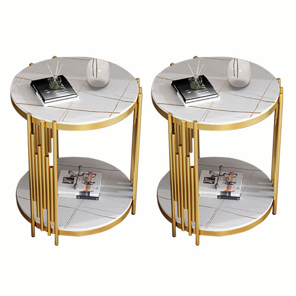 21.65" Tall Round Slate Top Side Table Iron Frame End Table with Shelf