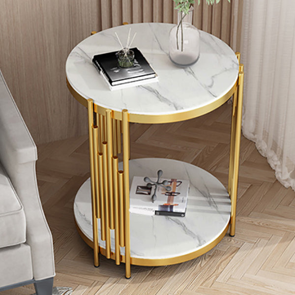 21.65" Tall Round Slate Top Side Table Iron Frame End Table with Shelf