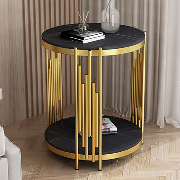 21.65" Tall Round Slate Top Side Table Iron Frame End Table with Shelf