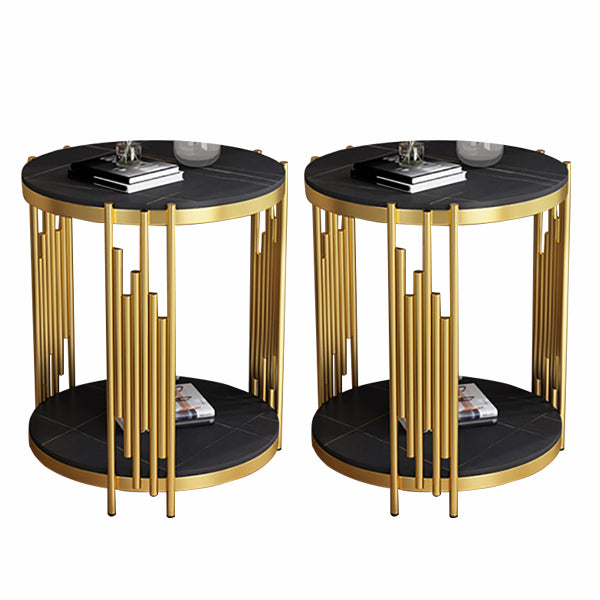 21.65" Tall Round Slate Top Side Table Iron Frame End Table with Shelf