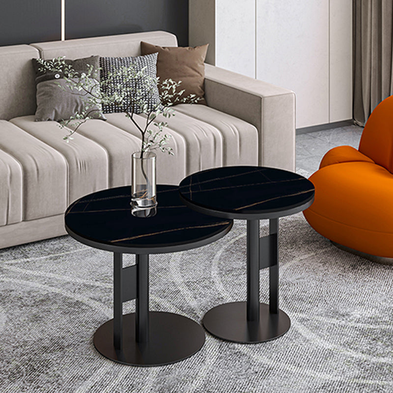 Modern Round Corner Table Slate Pedestal Side Table for Living Room