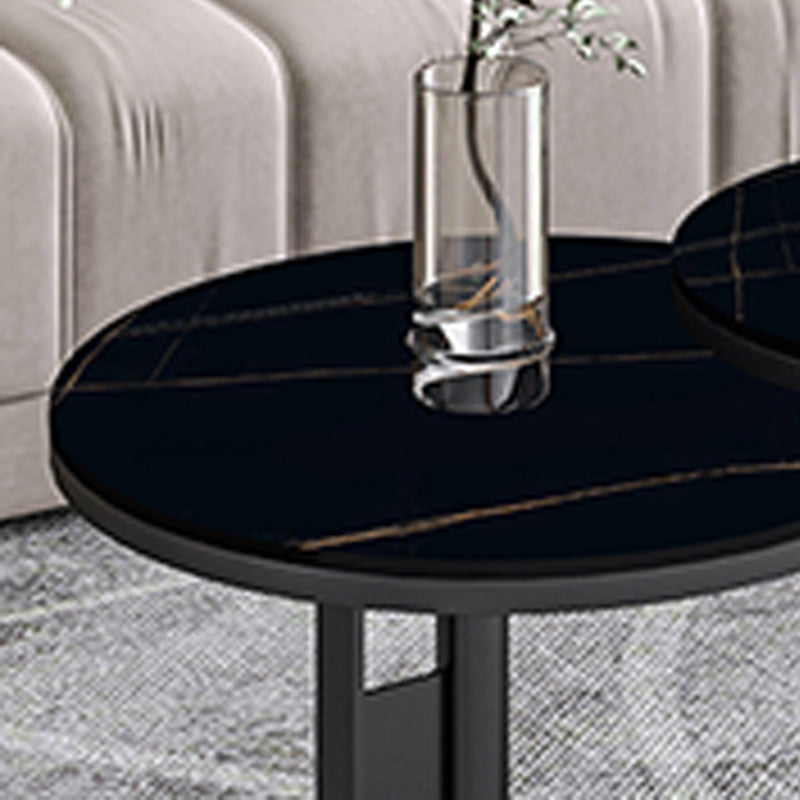 Modern Round Corner Table Slate Pedestal Side Table for Living Room
