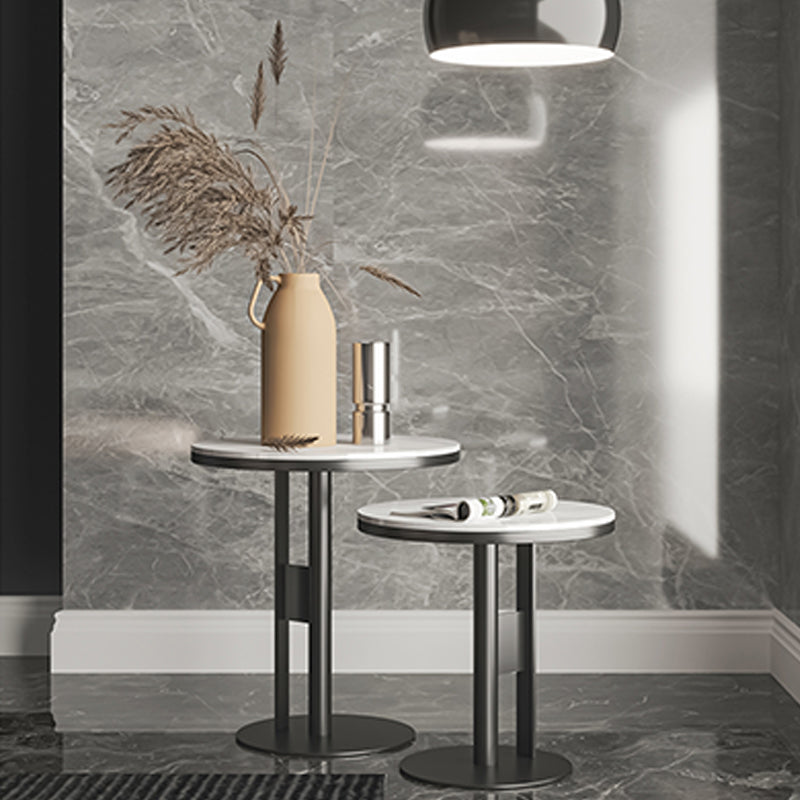 Modern Round Corner Table Slate Pedestal Side Table for Living Room