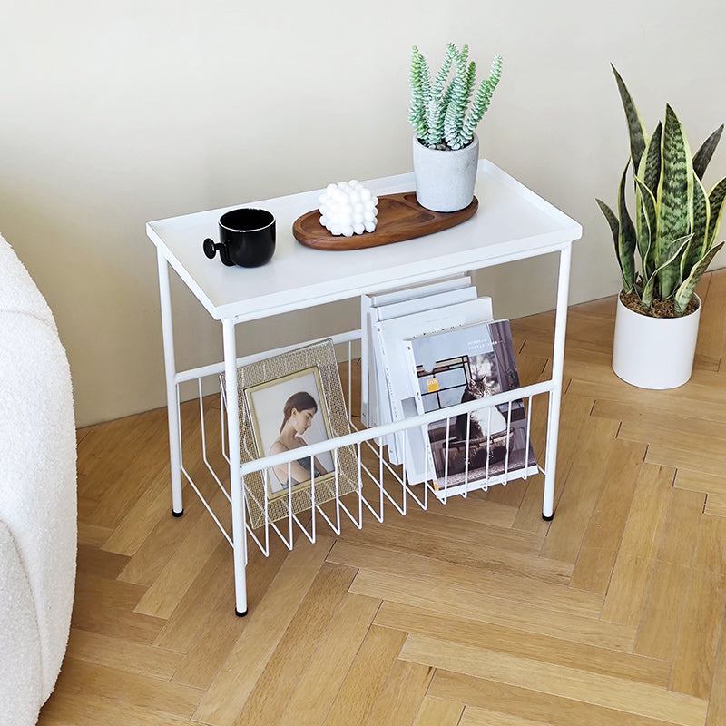 Black/white Modern Style End Table Metal Rectangular Top Side Table with Storage