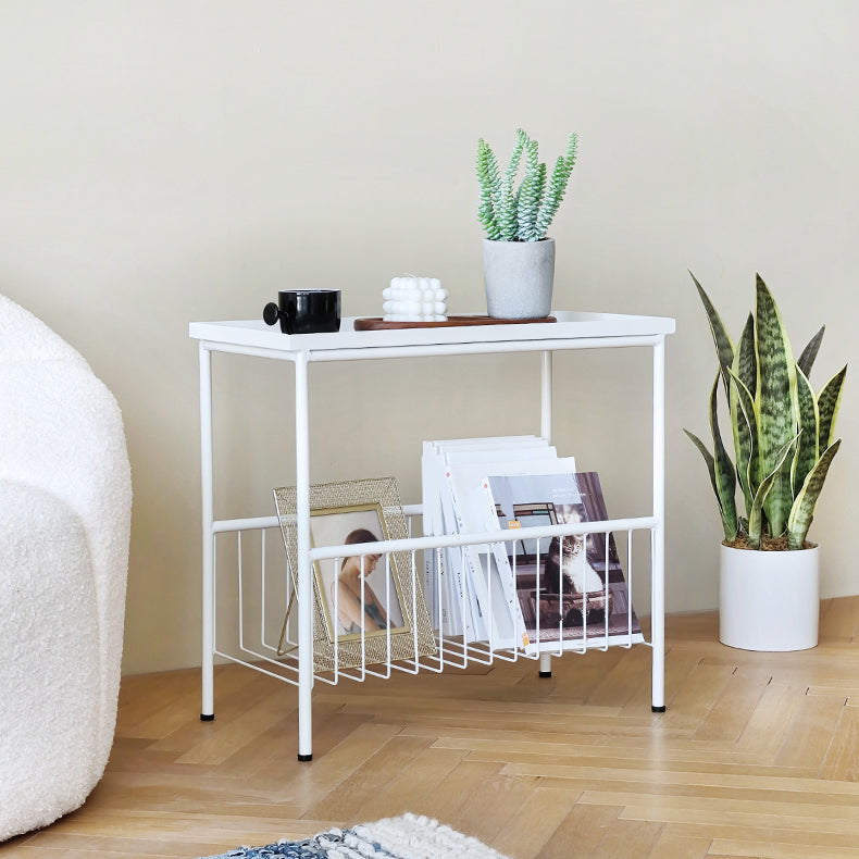 Black/white Modern Style End Table Metal Rectangular Top Side Table with Storage