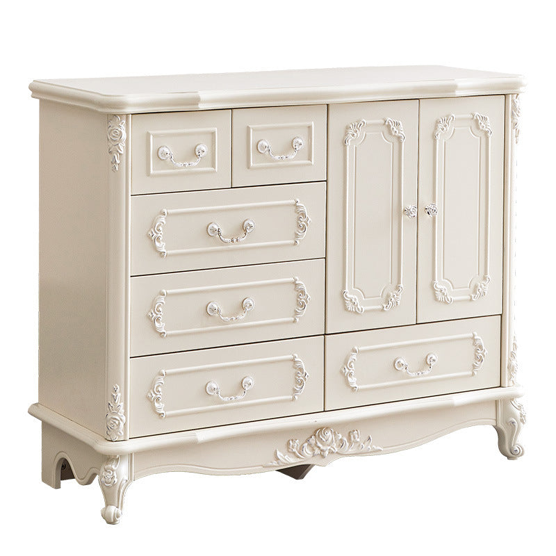38.58"/49.21" Tall White Wooden Cabinet, Rectangle Accent Cabinet with Drawers