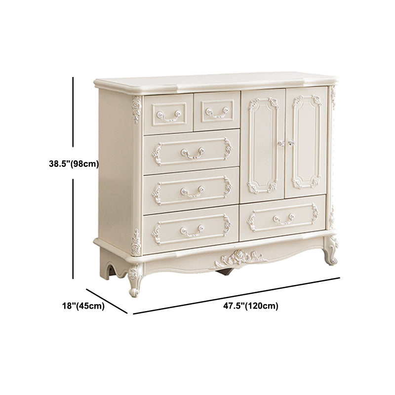 38.58"/49.21" Tall White Wooden Cabinet, Rectangle Accent Cabinet with Drawers