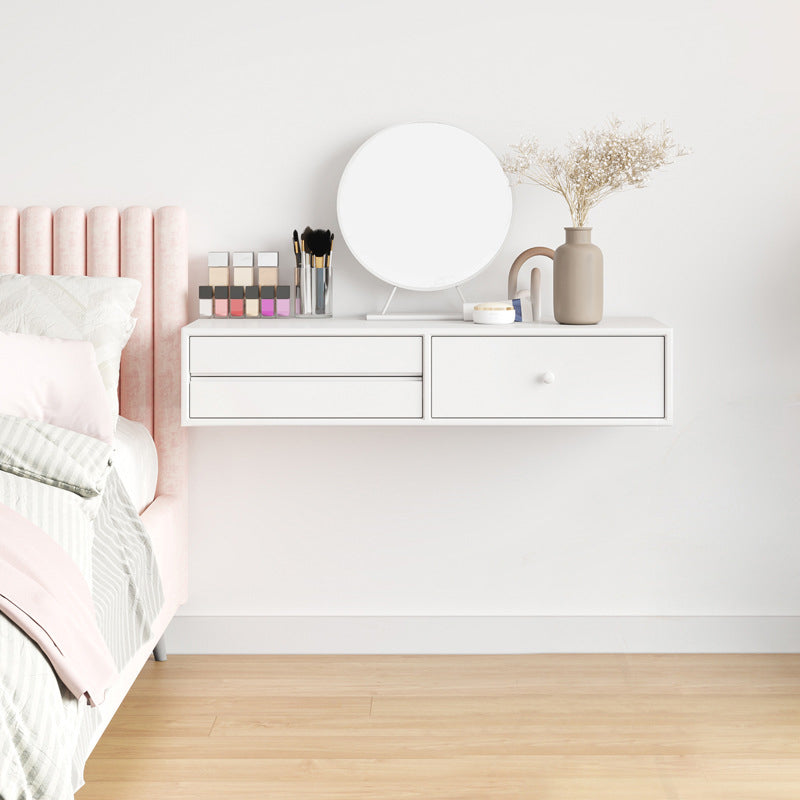 Contemporary Vanity 3 Storage Drawers Dresser with Mirror Stool in White
