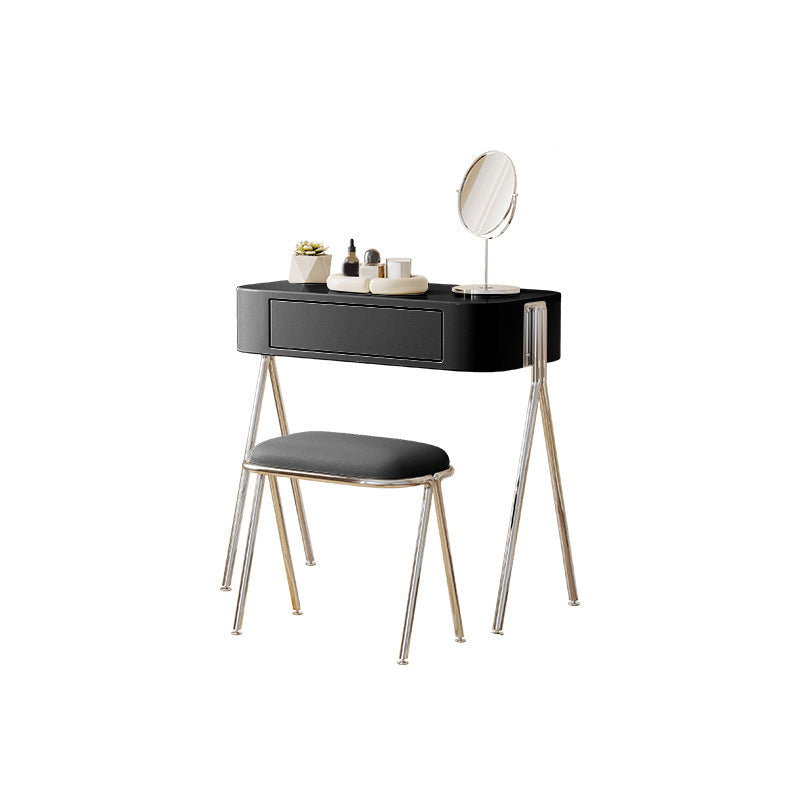 Engineered Wood Vanity and Stool in Black/Beige Dressing Table
