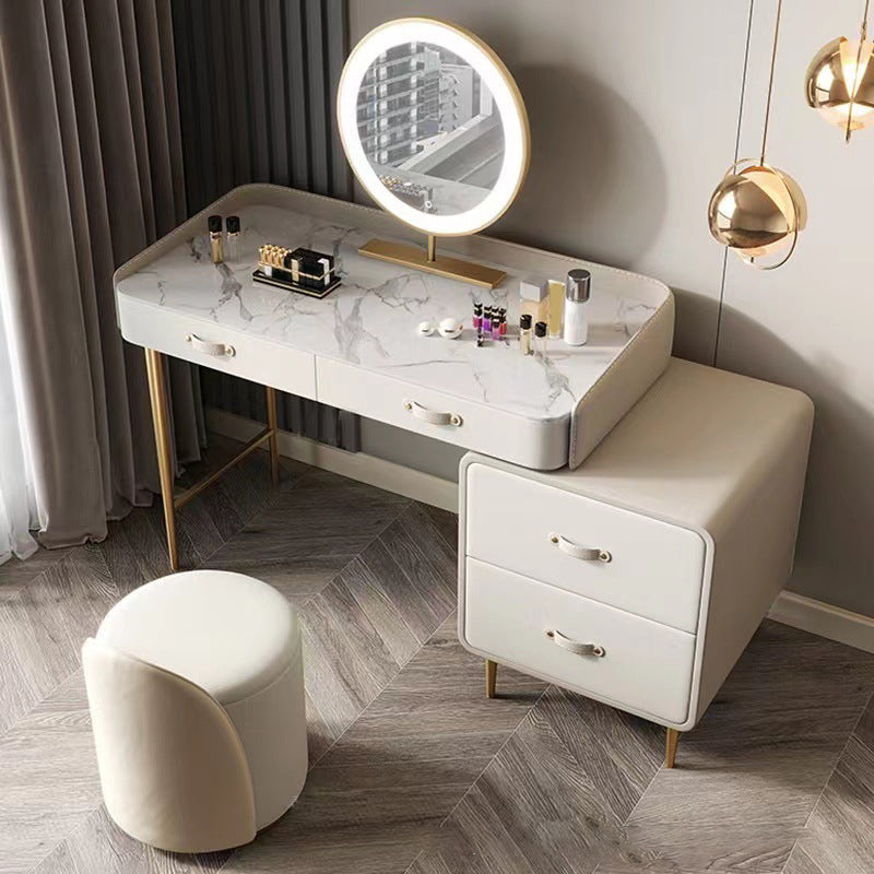 Beige 3/4-Drawers Dressing Table Faux Leather Make-up Vanity Desk