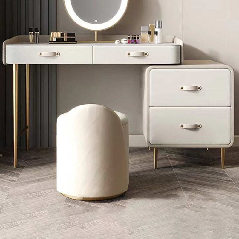 Beige 3/4-Drawers Dressing Table Faux Leather Make-up Vanity Desk